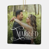 Minimale Eerste Kerstmis Getrouwde Koppels 2 Foto' Keramisch Ornament (Links)