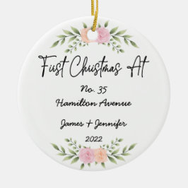 Minimale Eerste Kerstmis op Adres Nieuw Huis Keramisch Ornament