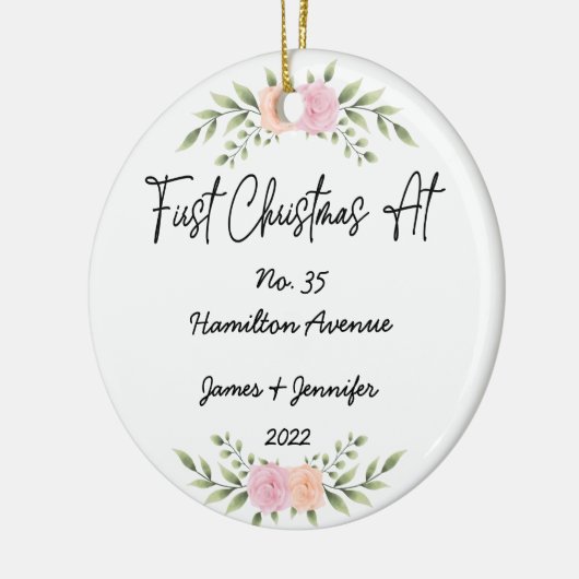 Minimale Eerste Kerstmis op Adres Nieuw Huis Keramisch Ornament (Links)