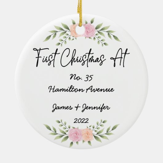 Minimale Eerste Kerstmis op Adres Nieuw Huis Keramisch Ornament (Achterkant)