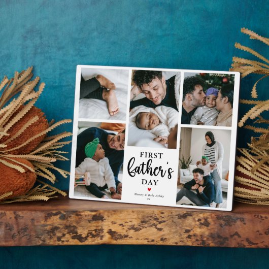 Minimale eerste Vaderdag fotocollage Keepsake Fotoplaat (Zijkant)
