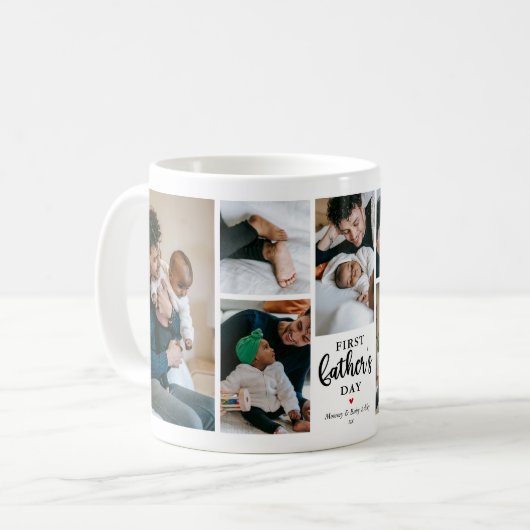 Minimale eerste Vaderdag fotocollage Keepsake Koffiemok (Voorkant links)