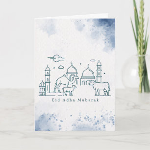 Minimale Eid al Adha-moskee en dierenlijn Kunst  Feestdagen Kaart