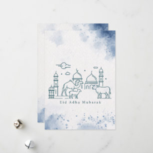 Minimale Eid al Adha-moskee en dierenlijn Kunst Feestdagenkaart