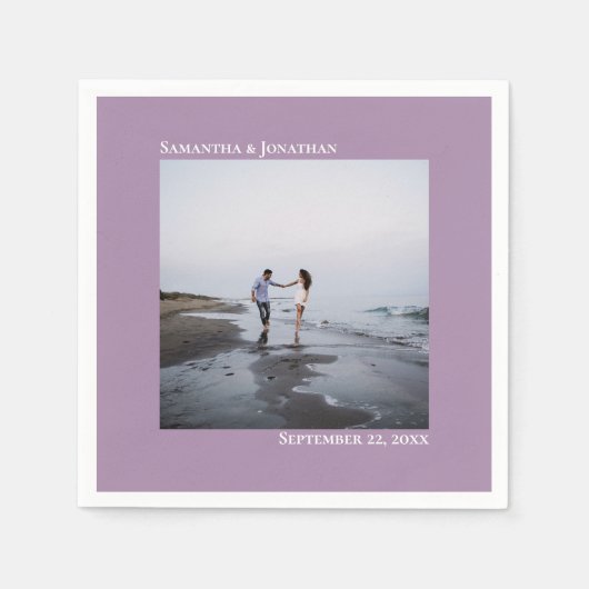 Minimale Elegance Modern Lavender Weddenfoto Servet (Voorkant)