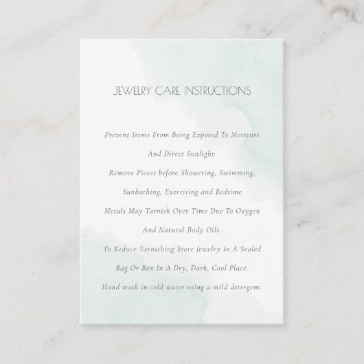 Minimale Elegant Aqua Blue Waterverf Juwelry Care Visitekaartje (Voorkant)