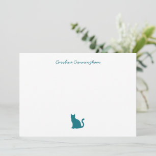 Minimale Elegant Aqua Cat Flat Note-kaart Notitiekaartje