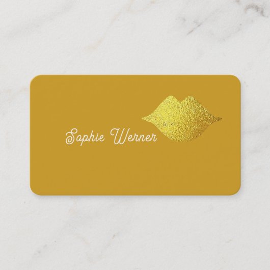 Minimale elegant Beauty Gold Lips Dusty Mustard Visitekaartje (Voorkant)