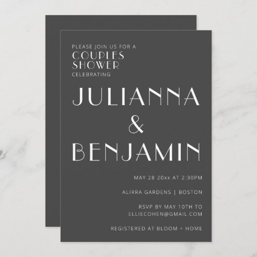 Minimale Elegant Black en White Couples Shower Kaart (Voorkant / Achterkant)