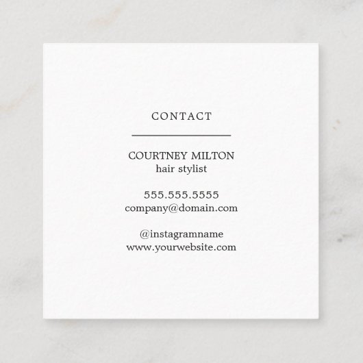 Minimale Elegant Black Scissors White Haarstylist Vierkante Visitekaartje (Achterkant)