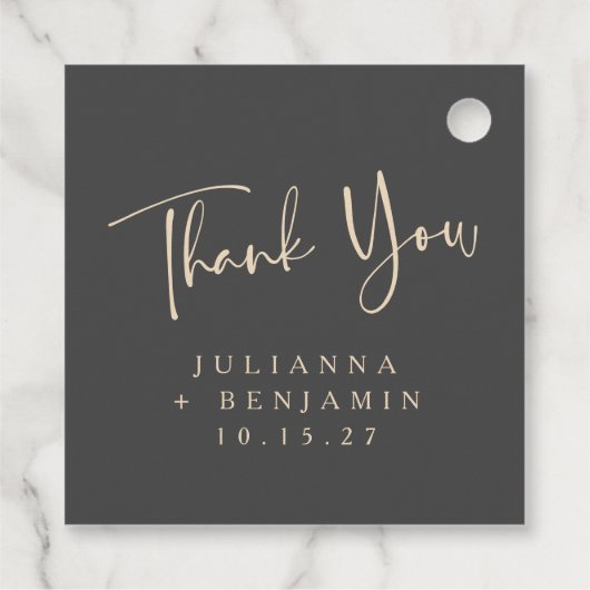 Minimale Elegant Black Script Wedding Persoonlijk Bedankjes Labels (Achterkant)