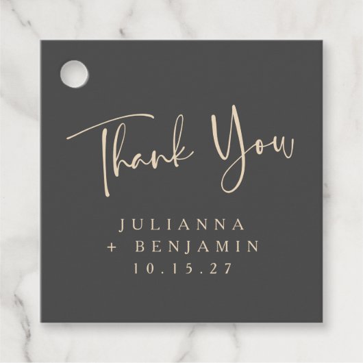 Minimale Elegant Black Script Wedding Persoonlijk Bedankjes Labels (Voorkant)