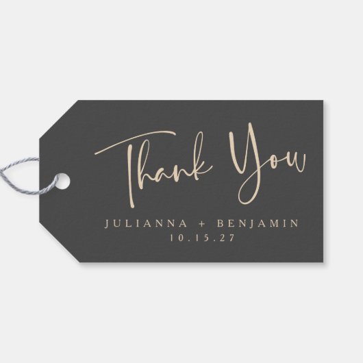 Minimale Elegant Black Script Wedding Persoonlijk Cadeaulabel (Achterkant Horizontaal)