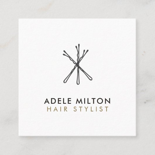 Minimale Elegant Black White Bobby Pins Hair Vierkante Visitekaartje (Voorkant)
