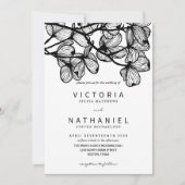 Minimale Elegant Black White Floral Summer Wedding Kaart (Voorkant)