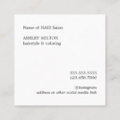 Minimale Elegant Black White Scissors Haarstylist Vierkante Visitekaartje (Achterkant)