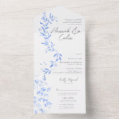 Minimale elegant blauw geschilderd porselein all in one uitnodiging (Binnen)