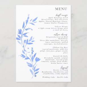 Minimale elegant blauw geschilderd porselein menu