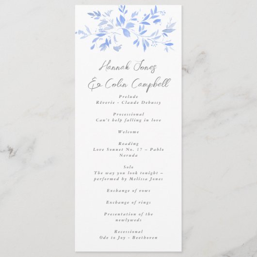 Minimale elegant blauw geschilderd porselein programmakaart (Voorkant)