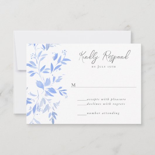 Minimale elegant blauw geschilderd porselein RSVP kaartje (Voorkant)