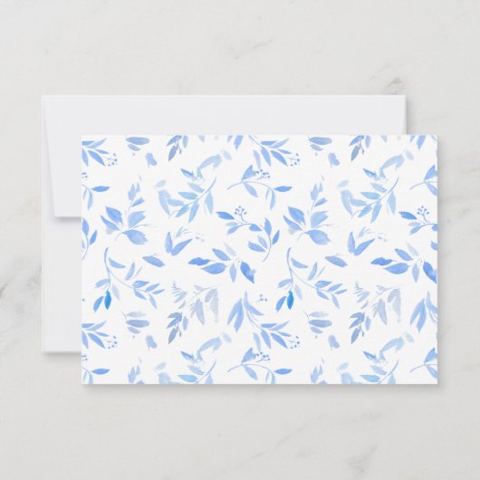 Minimale elegant blauw geschilderd porselein RSVP kaartje (Achterkant)