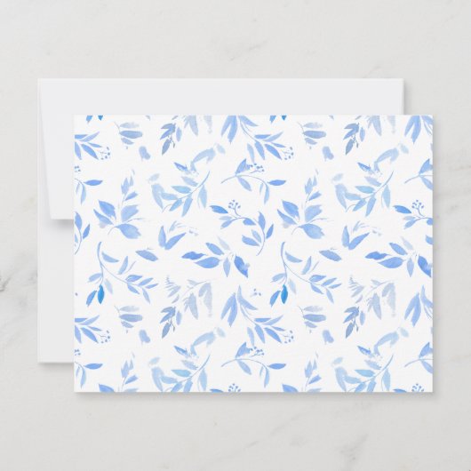 Minimale elegant blauw geschilderd porselein RSVP kaartje (Achterkant)