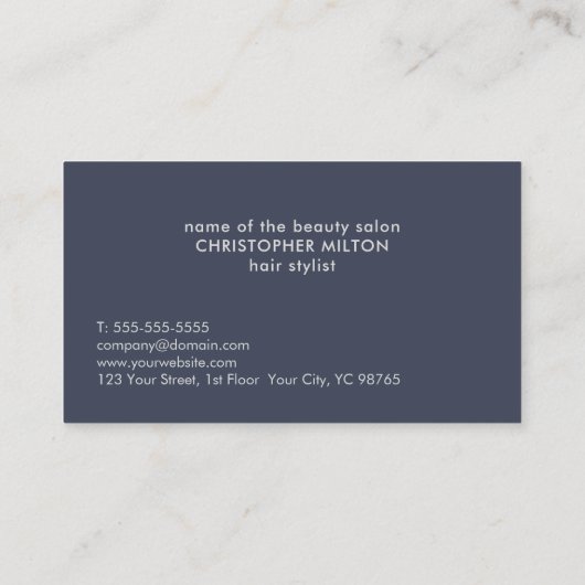 Minimale Elegant Blue Faux Silver Hair Stylist Visitekaartje (Achterkant)