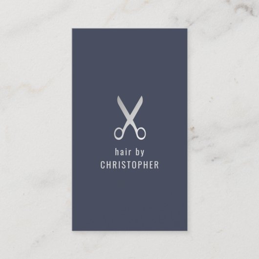 Minimale Elegant Blue Faux Silver Hair Stylist Visitekaartje (Voorkant)