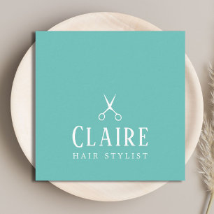 Minimale Elegant Blue Scissors Haarstylist Vierkante Visitekaartje
