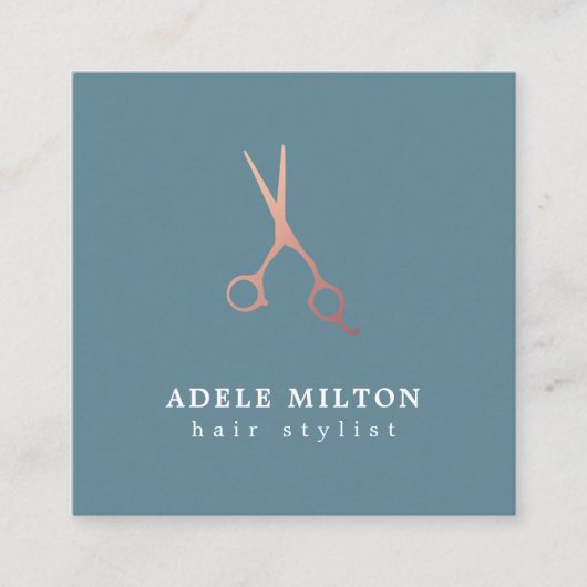 Minimale Elegant Bose Gold Scissors Haarstylist Vierkante Visitekaartje (Voorkant)