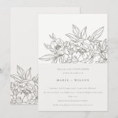 Minimale Elegant Brown Floral Sketch Couples Showe Kaart (Voorkant / Achterkant)