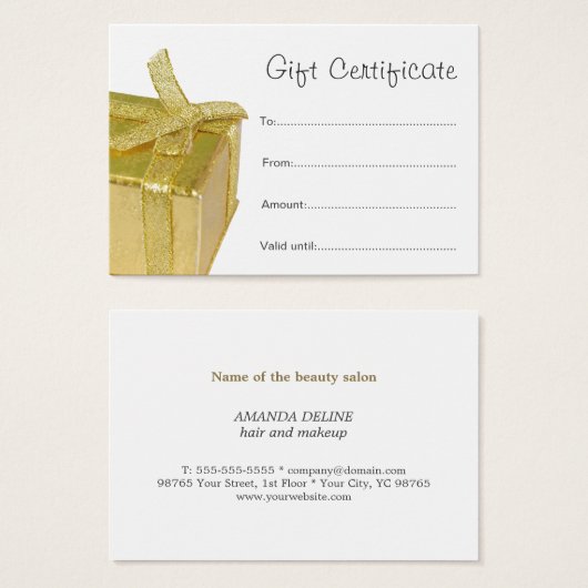 Minimale Elegant Clean Gold GiftBox Cerificate Visitekaartjes (Voorkant /achterkant)