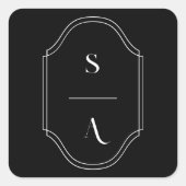 Minimale Elegant Custom Monogram Crest Black Vierkante Sticker (Voorkant)