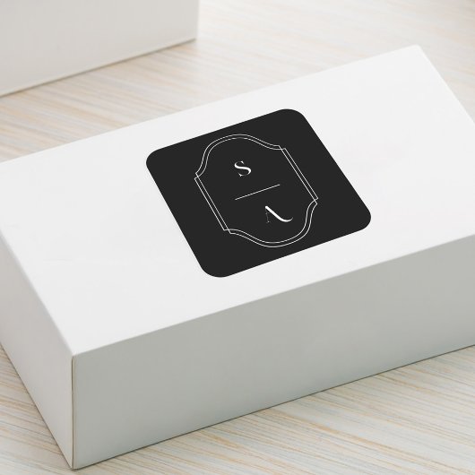 Minimale Elegant Custom Monogram Crest Black Vierkante Sticker