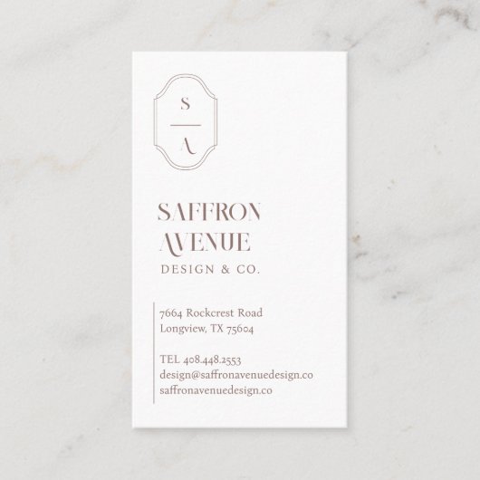 Minimale Elegant Custom Monogram Crest Brown Visitekaartje (Voorkant)