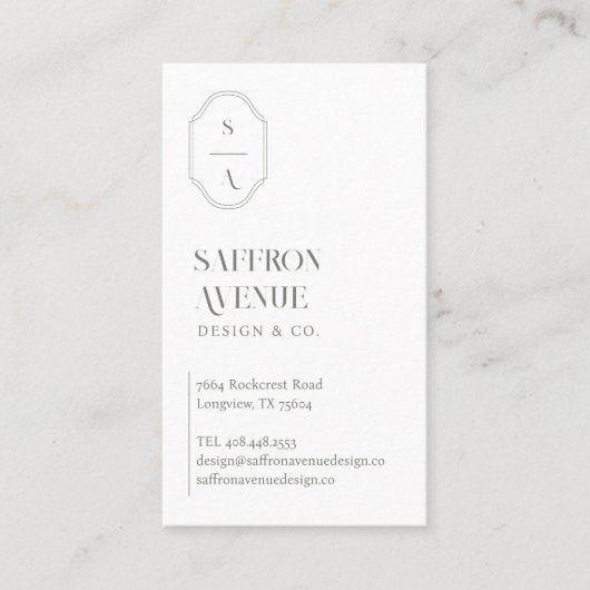 Minimale Elegant Custom Monogram Crest Moss Grey Visitekaartje (Voorkant)