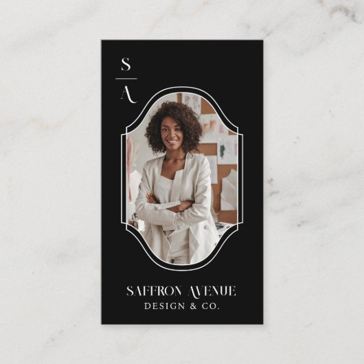 Minimale Elegant Custom Monogram Crest Photo Lijst Visitekaartje (Voorkant)