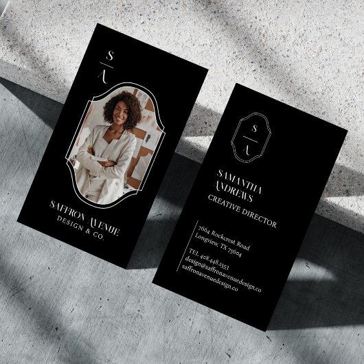 Minimale Elegant Custom Monogram Crest Photo Lijst Visitekaartje