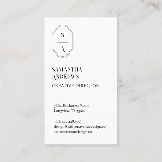 Minimale Elegant Custom Monogram Crest Photo Lijst Visitekaartje (Achterkant)