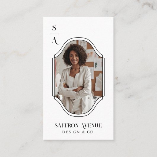 Minimale Elegant Custom Monogram Crest Photo Lijst Visitekaartje (Voorkant)