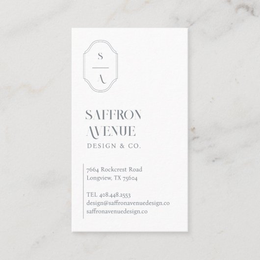 Minimale Elegant Custom Monogram Dusty Blue Grey Visitekaartje (Voorkant)