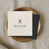 Minimale Elegant Dark Beige Scissors Haarstylist Vierkante Visitekaartje