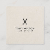 Minimale Elegant Dark Beige Scissors Haarstylist Vierkante Visitekaartje (Voorkant)
