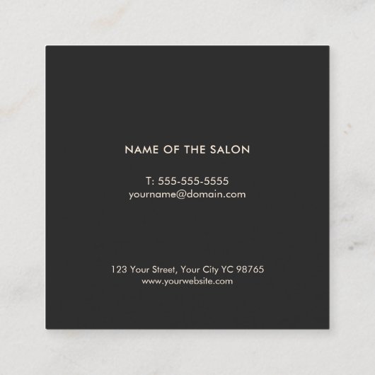 Minimale Elegant Dark Beige Scissors Haarstylist Vierkante Visitekaartje (Achterkant)