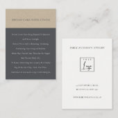 Minimale Elegant Dark Kraft Navy Black Jewelry Car Visitekaartje (Voorkant / Achterkant)