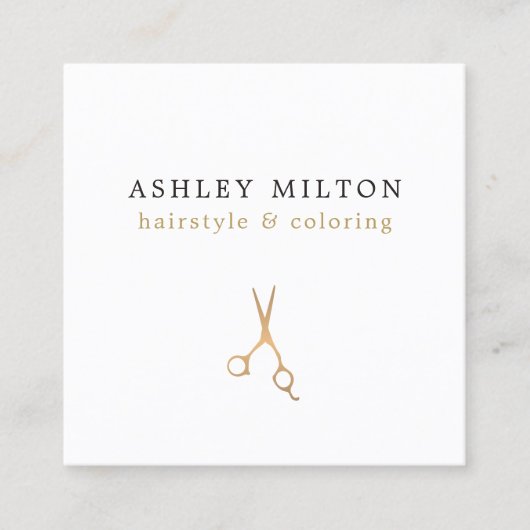 Minimale Elegant Faux Gold Scissors Hair Stylist Vierkante Visitekaartje (Voorkant)