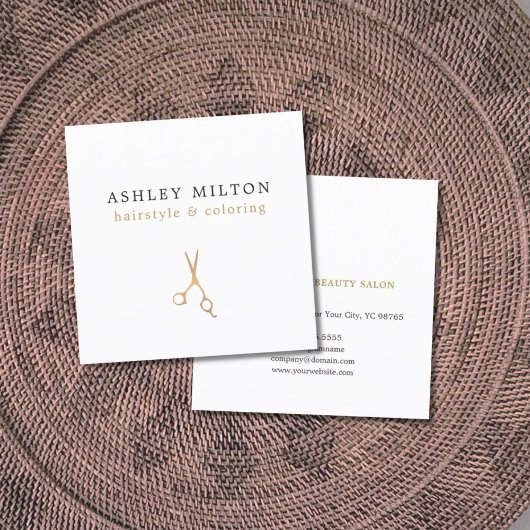 Minimale Elegant Faux Gold Scissors Hair Stylist Vierkante Visitekaartje
