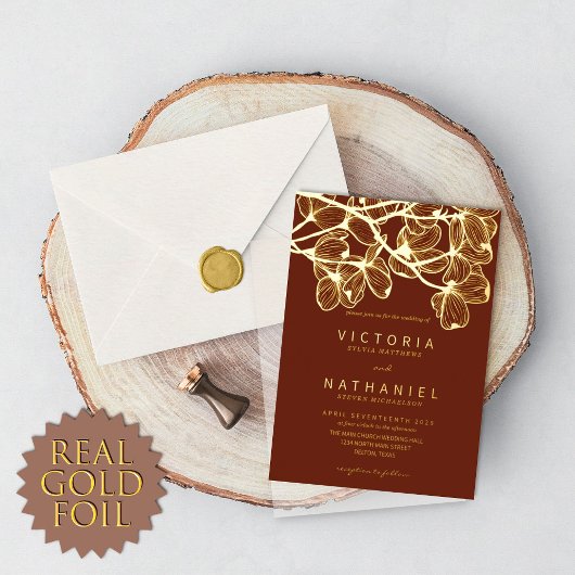 Minimale Elegant Floral Summer Wedding Real Gold Folie Uitnodiging
