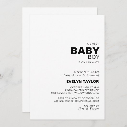 Minimale Elegant Formal Baby douche Kaart (Voorkant / Achterkant)