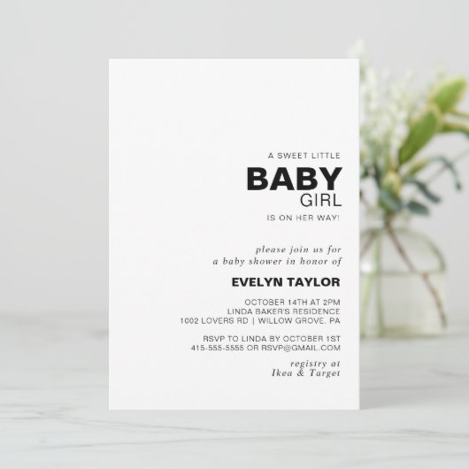 Minimale Elegant Formal Baby Girl douche Kaart (Staand voorkant)